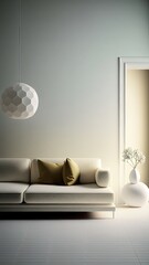 Minimalistic lounge interior in white, photorealistic illustration, Generative AI