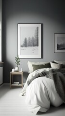 gray color bedroom interior close-up, photorealistic illustration, Generative AI