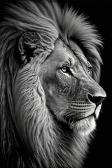 Beautiful lion portrait. Wild cat. Printable artwork. Background or wallpaper.  Generative AI