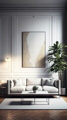 Modern furniture in a decorative interior lounge, photorealistic illustration, Generative AI