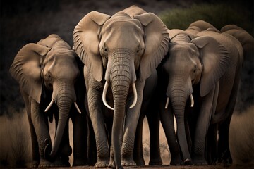 A group of elephants. A beautiful photo to print on the wall. Printable artwork. Background or wallpaper.  Generative AI