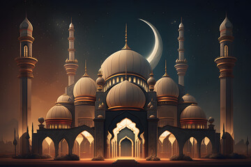 illustration of amazing architecture design of muslim mosque ramadan concept made with Generative AI