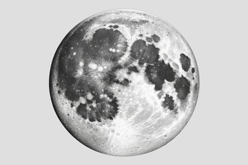Full grey moon on white background, made digitally. Generative AI