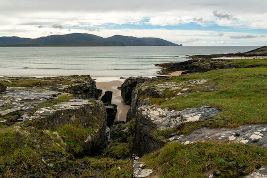 Rocky coast near Tramore beach, Kiltoorish, County Donegal, Ireland