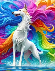 Obraz na płótnie Canvas Borzoi dog with rainbow splashes of colors