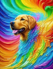Labrador Retriever dog with rainbow splashes of colors