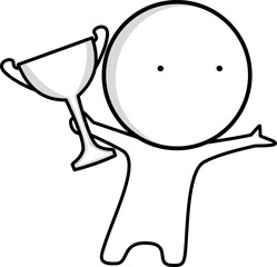 A cartoon of a person holding a trophy