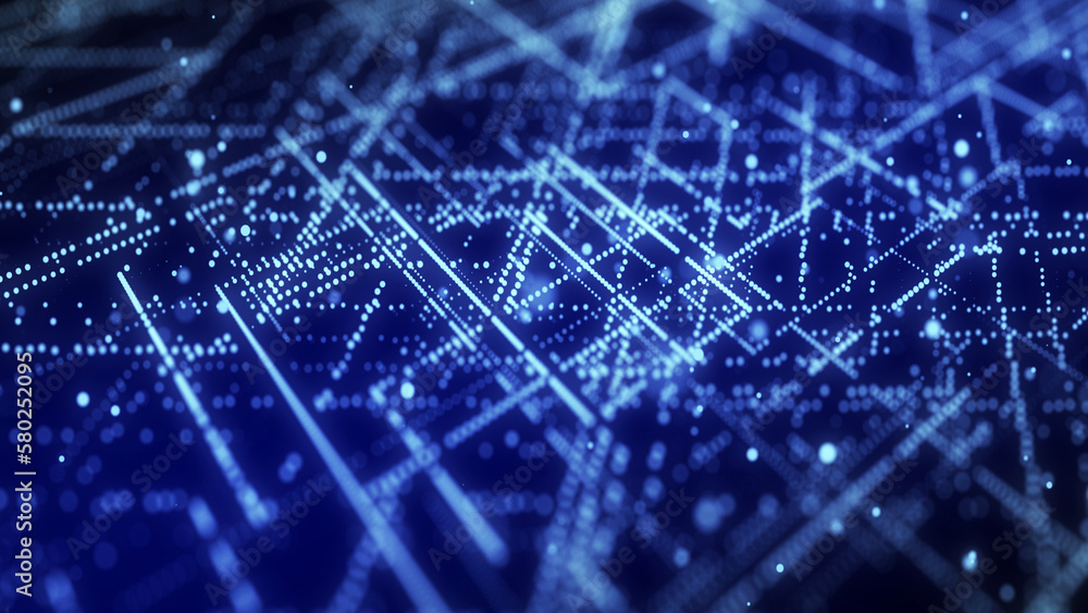Poster Futuristic circuit board concept. Progressive IT technologies. Digital data flow concept. Big data visualization. 3d rendering.