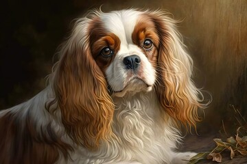 Portrait of cute cavalier spaniel dog. Generative AI