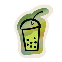 Matcha Milk Bubbles Sticker Art Illustration	