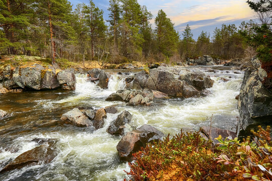 Spring flood at the river Inna, Norway