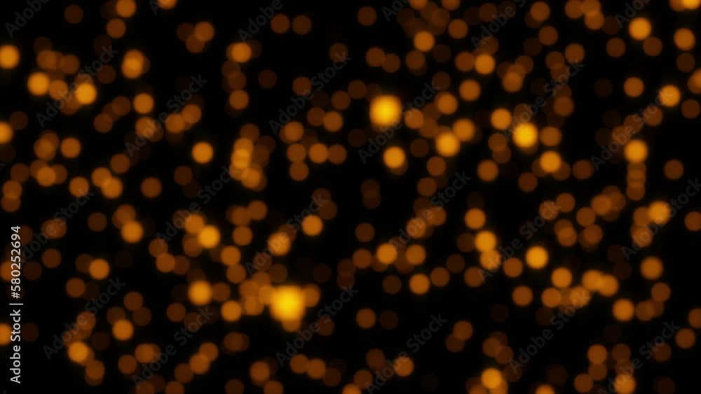 Poster loop glow gold orange bokeh particles animation on black abstract background. abstract motion backgr
