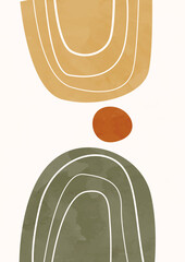 Abstract poster with balance shapes, stones. A symbol of harmony, calmness and relaxation. Boho modern print. Mid century design. Stock vector illustration	
