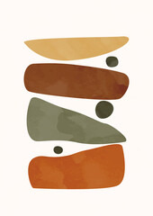 Abstract poster with balance shapes, stones. A symbol of harmony, calmness and relaxation. Boho modern print. Mid century design. Stock vector illustration	
