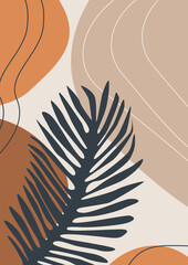 Modern abstract boho poster. Earth tones organic shapes. Contemporary design for poster, banner,greeting card, flyer, social media post, story. Minimalist mid century style vector Illustration.
