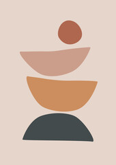 Abstract poster with balance shapes, stones. A symbol of harmony, calmness and relaxation. Boho modern print. Mid century design. Stock vector illustration