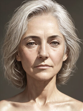 A beautiful elderly woman portrait, studio shoot. Generative AI.