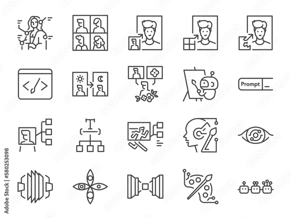 Poster ai image generator icon set. it included icons such as artificial intelligence, art, create, textual