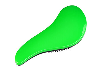 Green hair brush isolated on white background. Personal grooming accessory. File contains clipping path.