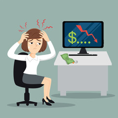 Businessman worried about worse business, Financial banking crisis, Vector illustration