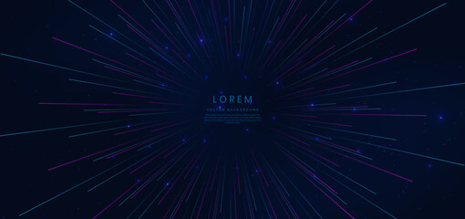 Obraz premium Abstract technology futuristic glowing blue and pink light lines with high-speed effect on dark blue background.