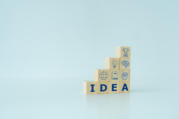 Cube with icon. Business success growth idea. Working and strategy planning in marketing and management, education knowledge and cognition learning development