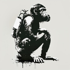 Fototapeta premium DJ monkey with headphones listening to music. Music graphite poster. Background, wallpaper. Printable artwork. Generative AI.