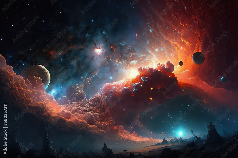 Sticker nebula gas cloud in deep outer space. futuristic cosmos design. generative ai