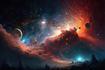 Nebula gas cloud in deep outer space. Futuristic cosmos design. Generative Ai