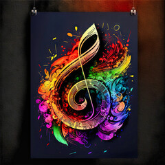 Music graphite poster, treble clef and notes. background, wallpaper. Printable artwork. Generative AI.