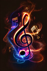 Music graphite poster, treble clef and notes. Background, wallpaper. Printable artwork. Generative AI.