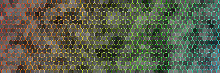 Abstract design element with dark geometric background of hexagons shape pattern