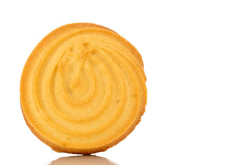 One sweet cookie with butter, macro, isolated on white background.