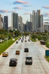 View of the traffic in the Cinta Costera, Panama City, Panama, C