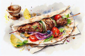 Kebab drawing with bit of watercolour.