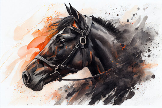 Black caviar drawing with bit of watercolour. generative ai