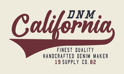 Fototapeta na wymiar DNM California slogan print with grunge effect for graphic tee t shirt or sweatshirt - Vector