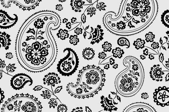 Black and white vector paisley seamless pattern