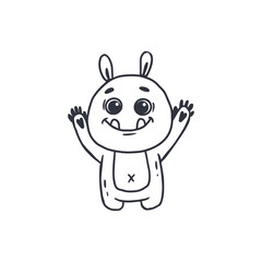 Cute cartoon monster on white background.Icon monster.Alien.Coloring.