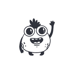 Cute cartoon monster with eyes and teeth on white background.Icon monster. Coloring.