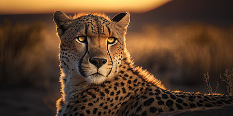 Regal Cheeta Enjoying Sunset in High Definition - Exploring the Animal Kingdom. Crafted with Generative AI