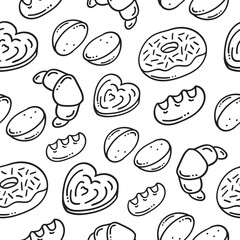Fototapeta na wymiar hand drawn bread seamless pattern in doodle style