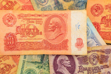 Banknote soviet union. USSR money. Historical heritage. Background