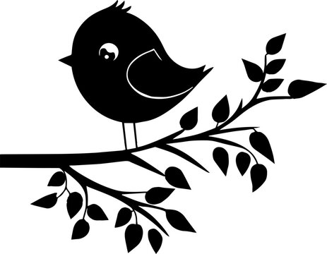 Cartoon bird on a branch Vector illustration, SVG