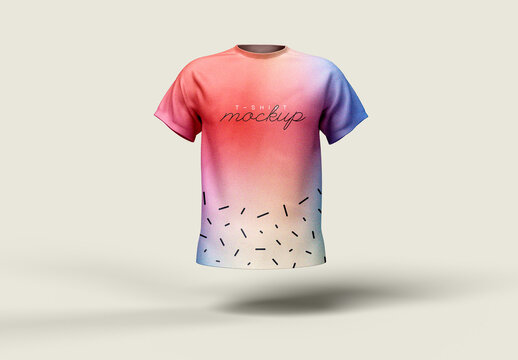 Floating T-Shirt Mockup &ndash; Colorful Gradient Apparel Display for Fashion, Merchandise, and Textile Branding