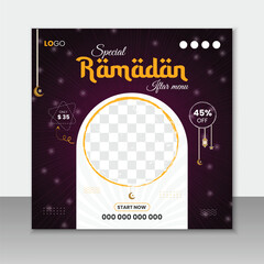 Ramadan food sale social media post and web banner template. Suitable for promotion, ads, advertising, presentation, sale banner, product, business, food, fashion, etc.
