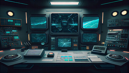 Obraz premium astronaut control room computer desk desk designed for gamers Built for Creativity: Business Room for Gaming and Streaming Generative AI