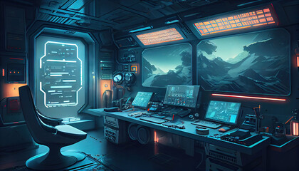 Obraz premium astronaut control room computer desk desk designed for gamers Built for Creativity: Business Room for Gaming and Streaming Generative AI