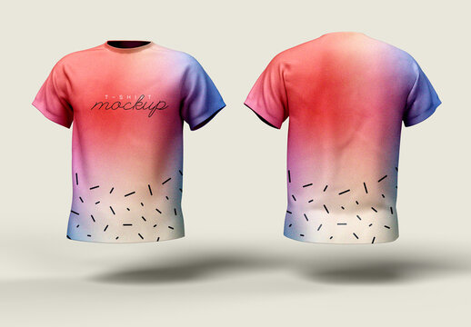 Front and Back T-Shirt Mockup &ndash; Vibrant Gradient Fabric Design for Clothing Branding and Print Presentation