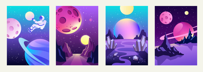 Set of banner templates.Universe. Space. Space landscape. Design. Vector illustration